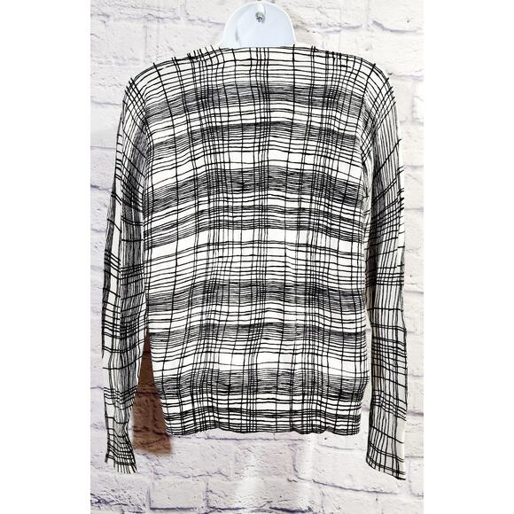 Loft White Black Plaid Button Up Cardigan Sweater MP Lightweight Soft Stretchy - Picture 3 of 5